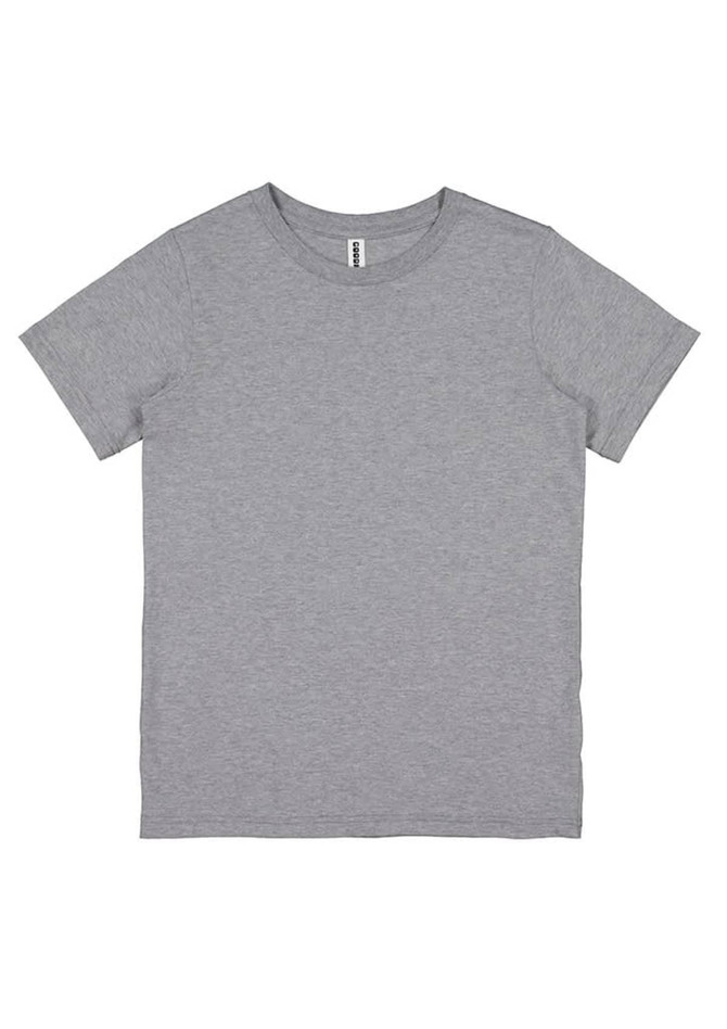 A grey short sleeve t-shirt with a simple design and a logo on the label.