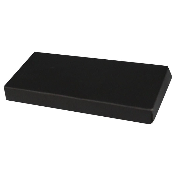 A black rectangle keychain displayed on a flat surface, presented in a sleek box.