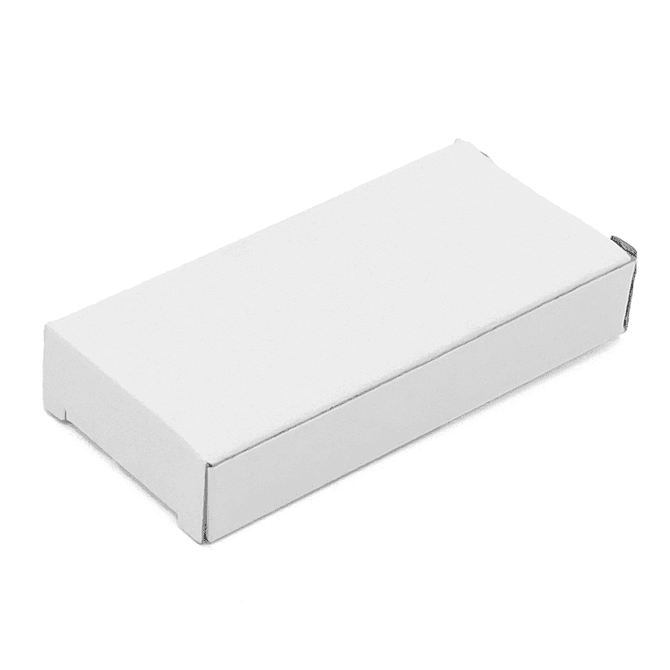 A plain white cardboard box with a rectangular shape and no visible markings or branding.