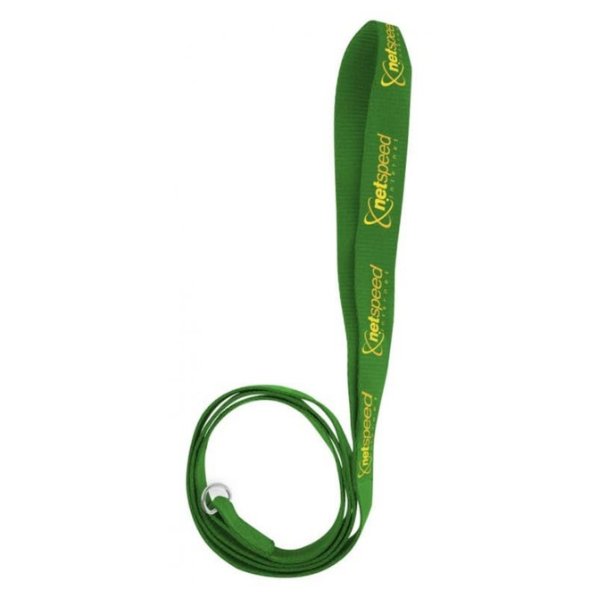 A green 1.1M dog leash with a logo, featuring a sturdy strap design and a metal clip.