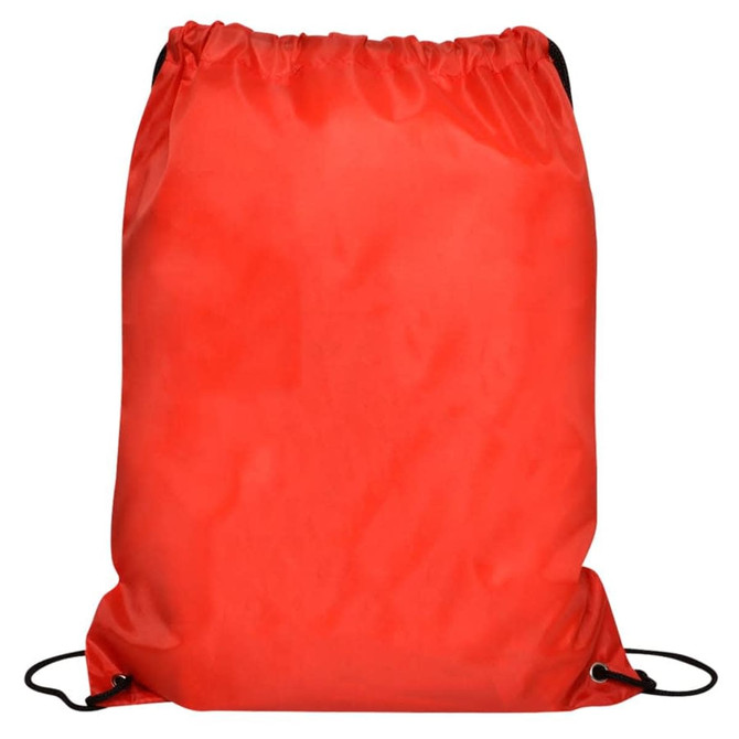 A red gym drawstring bag with black drawstrings, featuring a plain design and no visible logos.