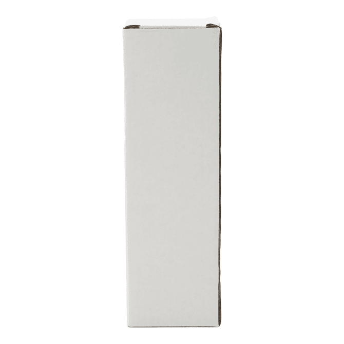 A plain white cardboard box with no markings or logos, featuring a rectangular shape and straight edges.