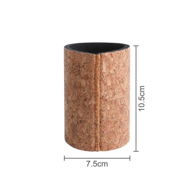 A drink bottle holder made of cork with a black base, measuring 10.5 cm high and 7.5 cm wide.
