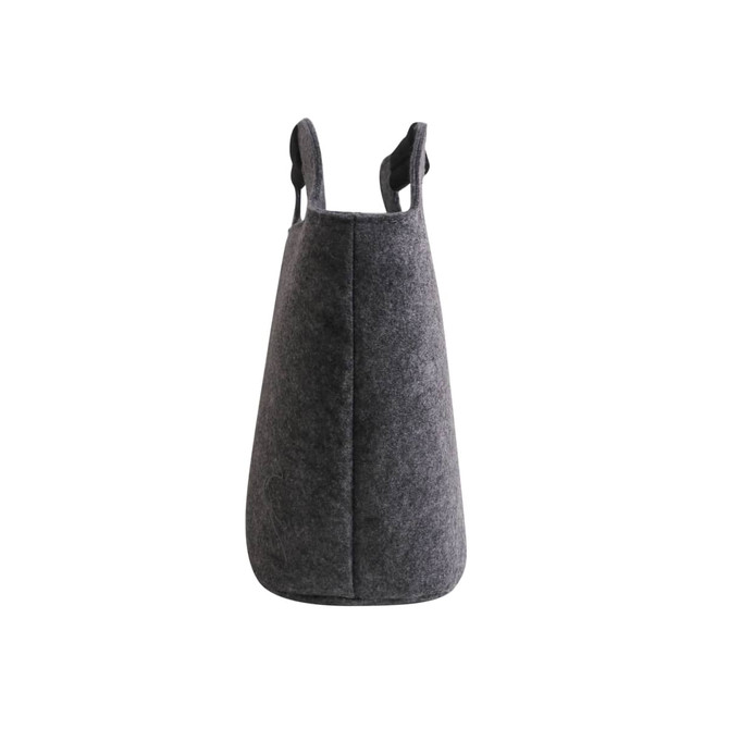A felt material cooler bag in dark grey with two handles, featuring a simple and sleek design.