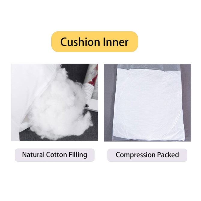 A cushion inner featuring natural cotton filling on one side and a compression-packed form on the other.