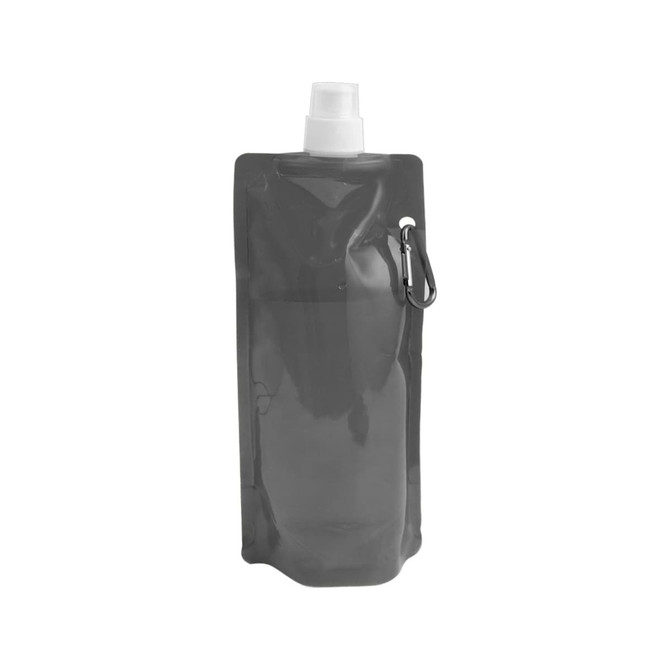A drink bottle in a sleek grey design with a screw cap and a clip for easy attachment.