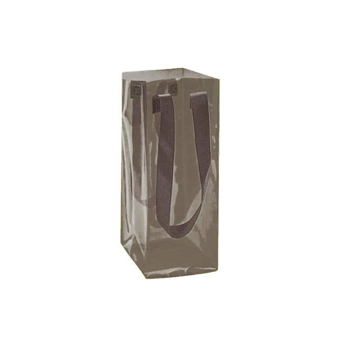 A clear jelly wine ice bag in brown with handles. It has a glossy finish and a simple design.