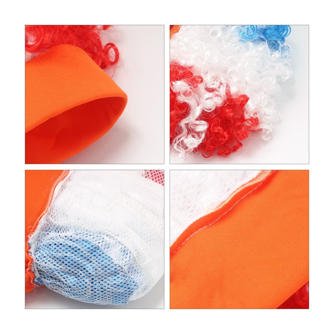A vibrant 3 Colours Afro Headband Wig featuring red, white, and blue curly hair and an orange headband.