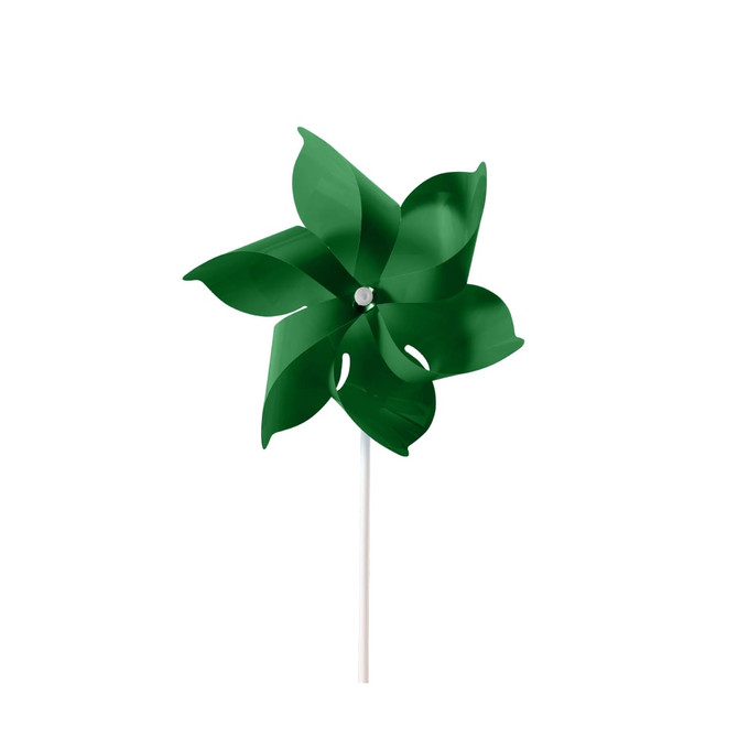 A six-leaf pinwheel in green, featuring a white stick base and a circular centre.