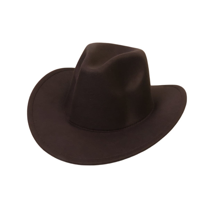A classic felt fedora cowboy hat in black, featuring a smooth finish and a wide brim.