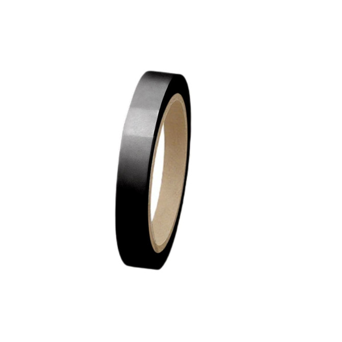 A roll of black BOPP packaging tape on a cardboard core with a smooth finish.