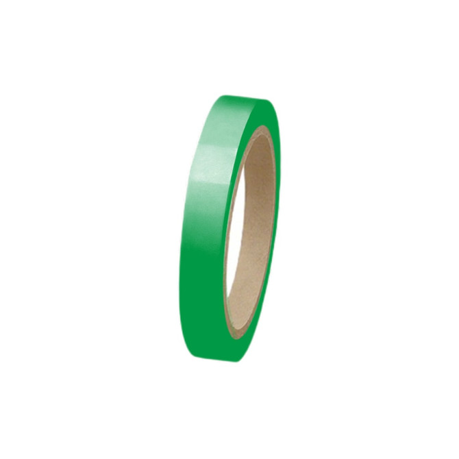 A roll of green BOPP packaging tape on a cardboard core, featuring a smooth, glossy finish.