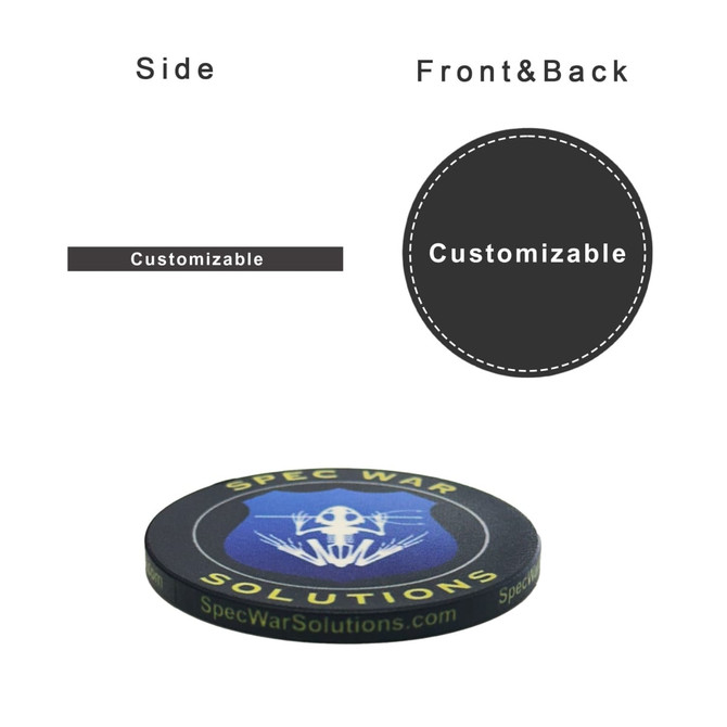 Customisable poker chip in black, featuring a logo and design on both sides.