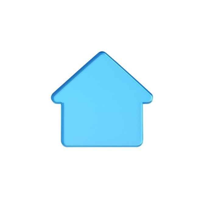 A blue, house-shaped acrylic coaster with a smooth surface and a simple design. It features a logo.