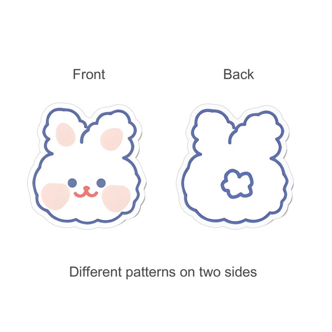 Acrylic UV print clip featuring a cute bunny design with different patterns on each side, predominantly in pastel colours.