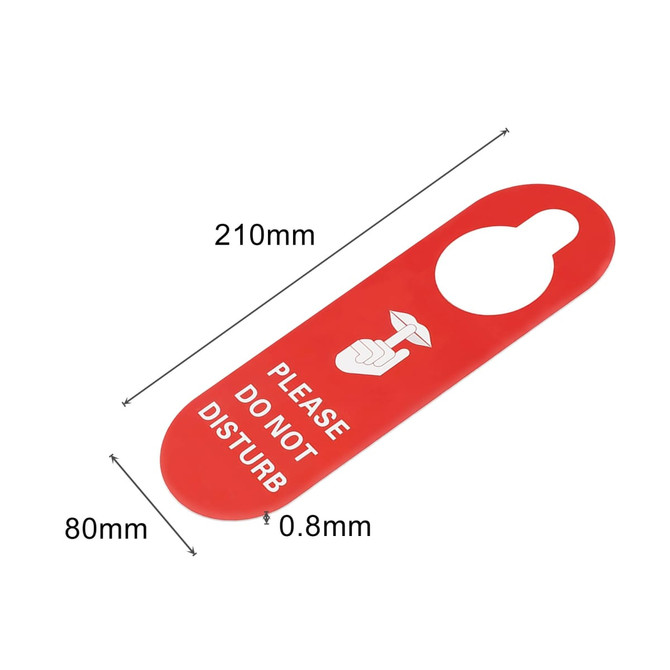 A red PVC door hanger with a cut-out handle, featuring a "Please Do Not Disturb" graphic. Measures 210mm by 80mm.