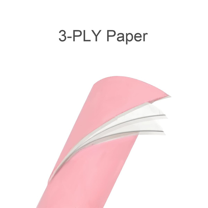 A pink 3-ply paper straw with a bendable design, featuring a white inner layer and a branding logo.