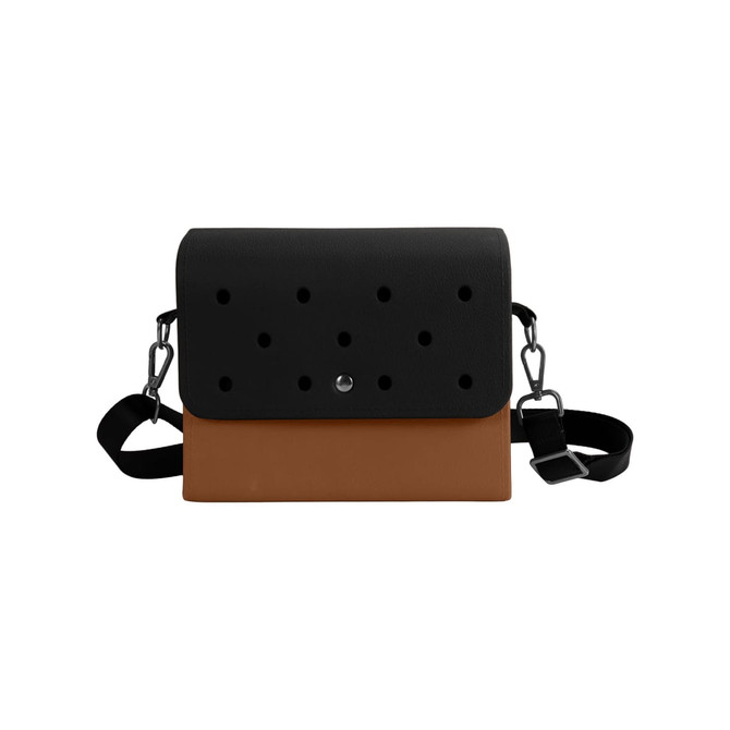 A black and brown EVA Holes briefcase featuring a sleek design with a strap and multiple holes on the front.