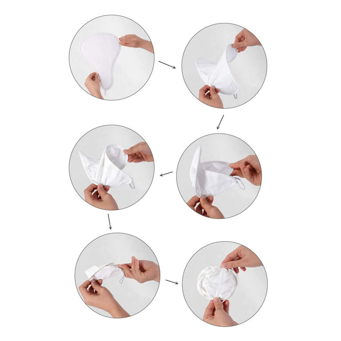 A foldable white event fan is being shown, demonstrating its various folding stages by hands.