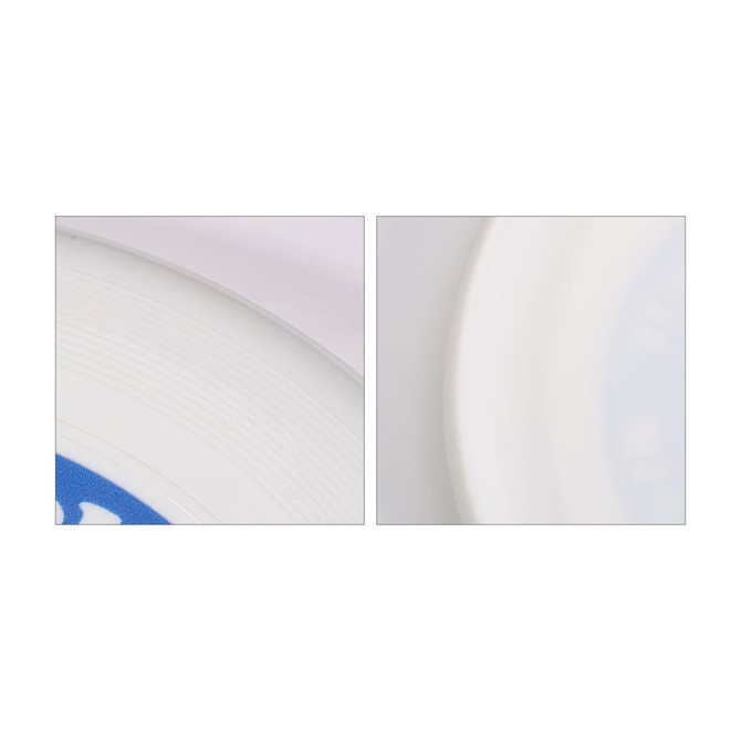 A TPR flyer in white with a blue design detail, featuring a smooth surface and a rounded edge.
