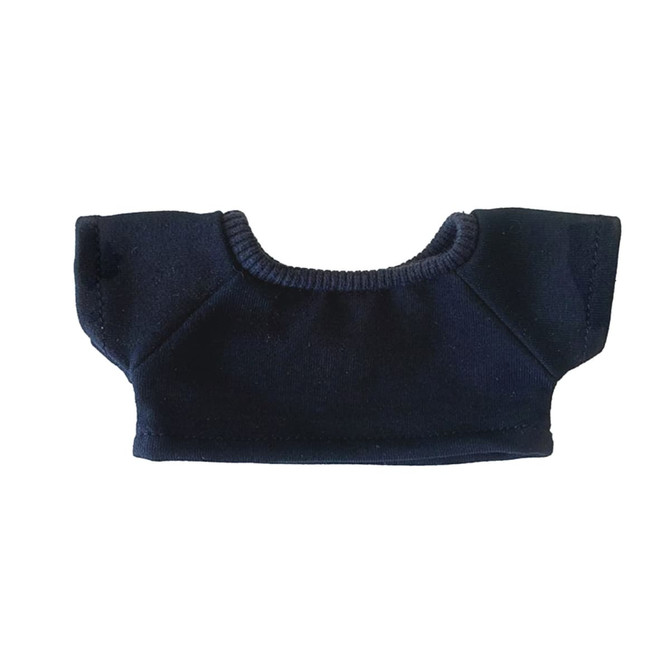A navy blue plush doll basic t-shirt with a rounded neckline and short sleeves. Features a logo.