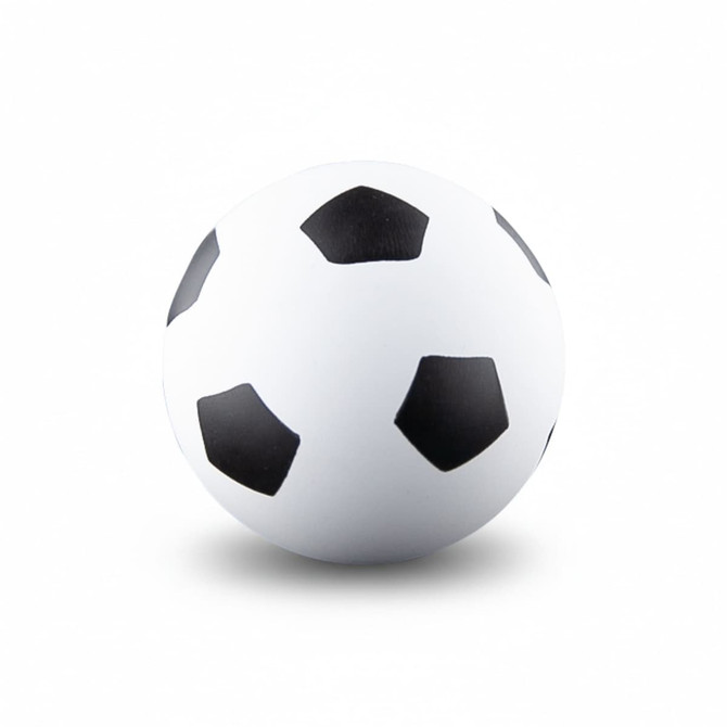 A high bounce soccer ball with white and black panels, featuring a standard soccer ball design. It has a logo on it.