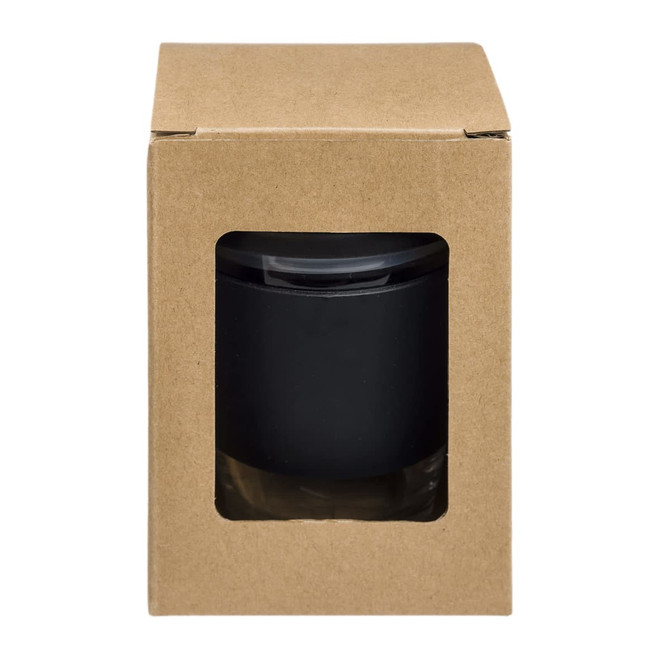 A Vienna Coffee Cup with a snap lid, presented in a cardboard box featuring a transparent window for visibility.