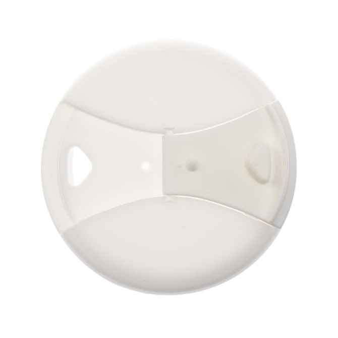 A flip lid designed for a reusable coffee cup, featuring a smooth, circular shape with a central opening mechanism.