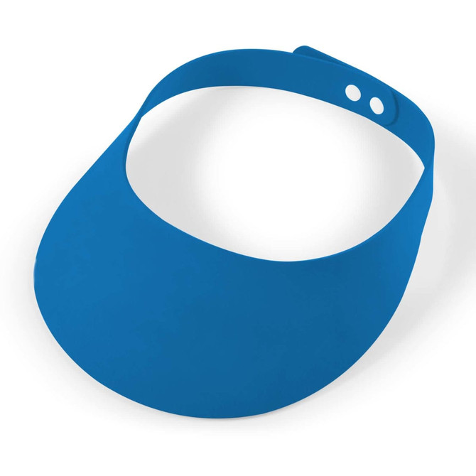 A blue foam visor with an adjustable strap.