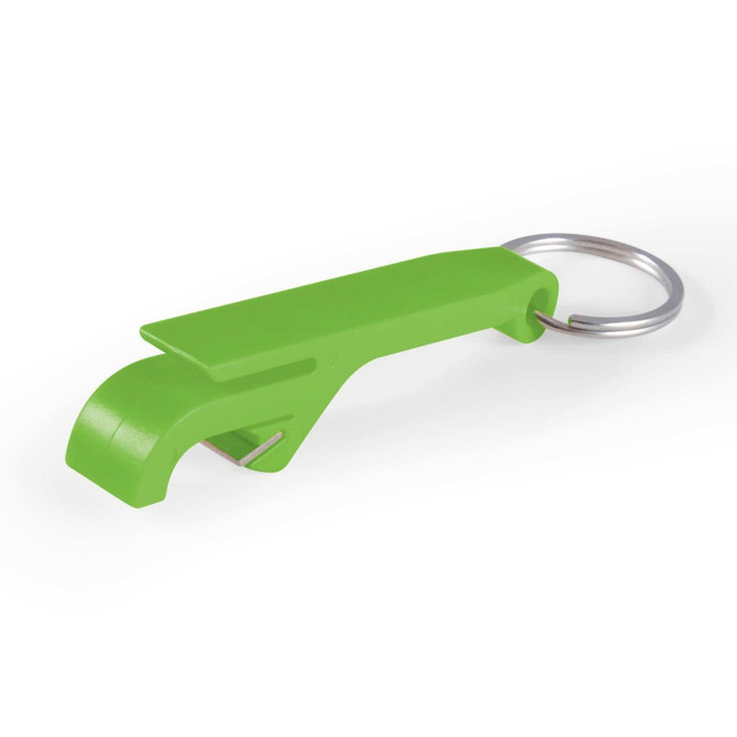 A green Nitro Keytag featuring a keyring attachment and a built-in bottle opener.