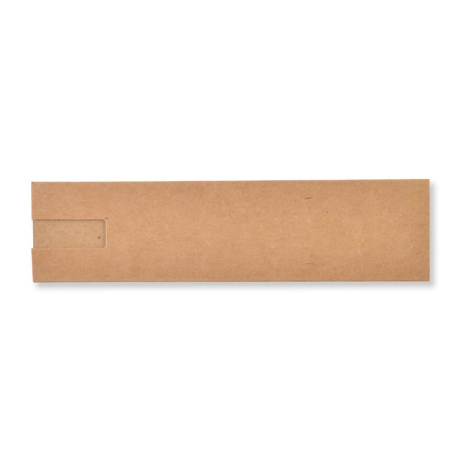 A long, rectangular, brown kraft paper envelope with a slot on one side, featuring a plain design.