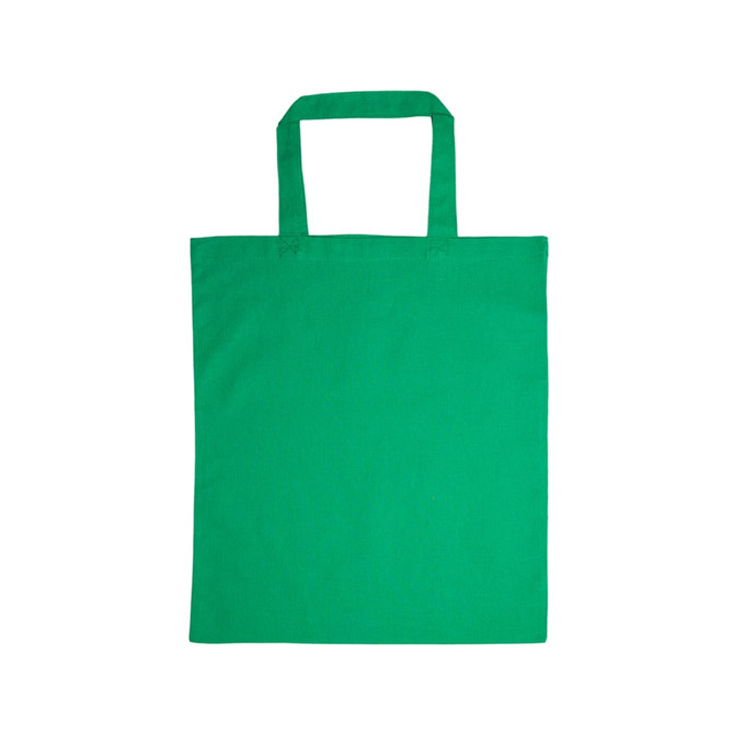 A green cotton short handle tote bag with two handles.