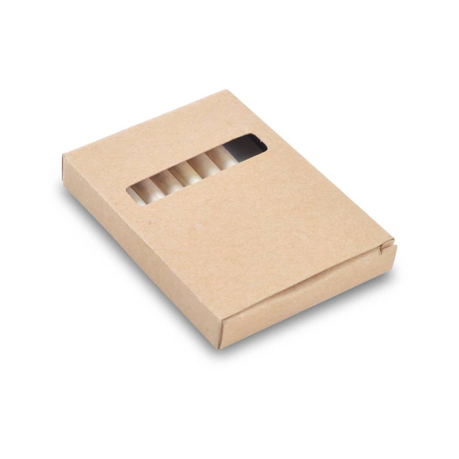 A pencil set in a kraft paper box featuring a cut-out window to display the colored pencils inside.