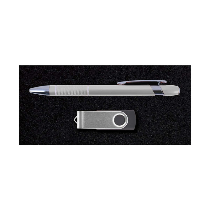 A pen and a USB flash drive are featured in the Alliance Gift Set, showcasing a sleek and professional design.