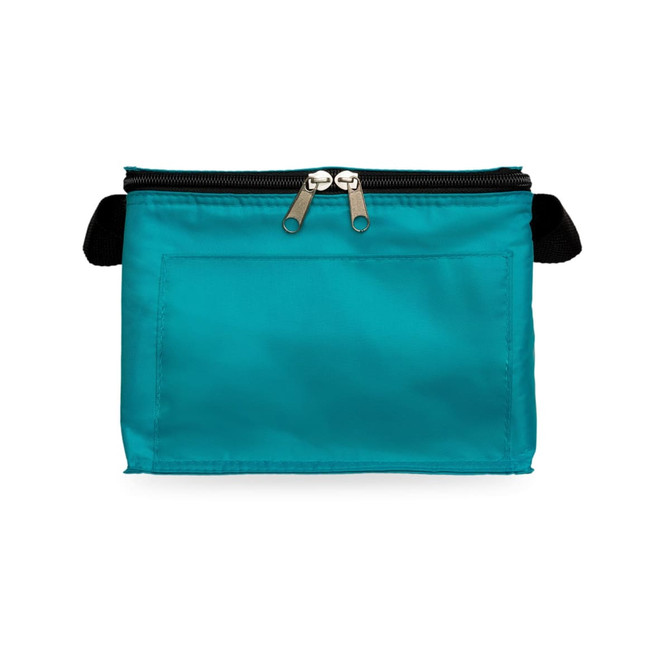 A teal zippered pouch with black detailing and two side openings. The pouch is plain without any logos or branding.