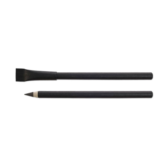 A black inkless pen and a black brush pen, both featuring a sleek design and an understated branding logo.
