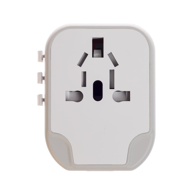 A travel adaptor with multiple socket options for international compatibility.