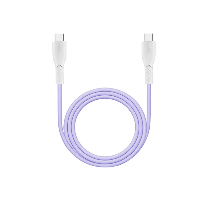 A purple 100W fast charging cable with white connectors at both ends, featuring a textured grip design.