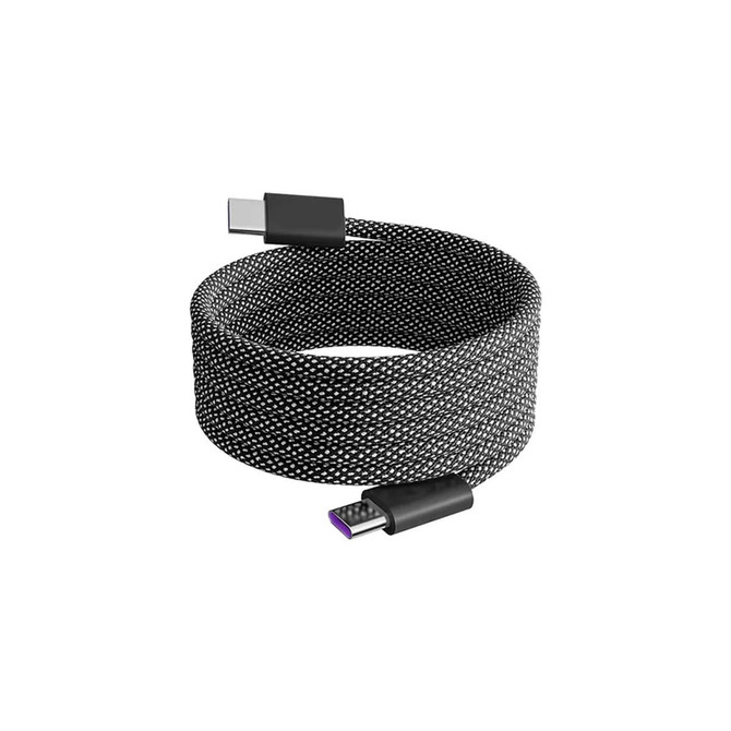 A magnetic round braided charging cable in black with USB-C connectors at both ends and a textured finish.