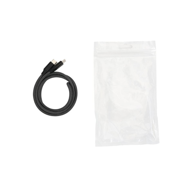 A 100W magnetic round braided charging cable in black, accompanied by a clear packaging bag.