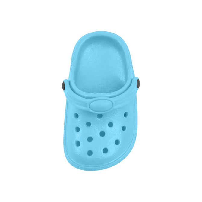 A bright blue Classic Clog Shoe fridge magnet featuring breathable holes and a strap. Includes a logo.