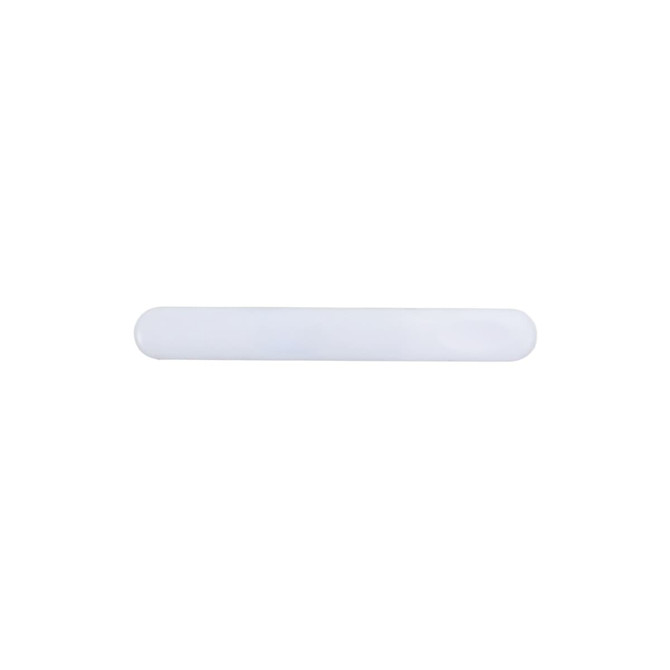 A white nail file with a smooth surface and rounded ends, featuring a branding logo.