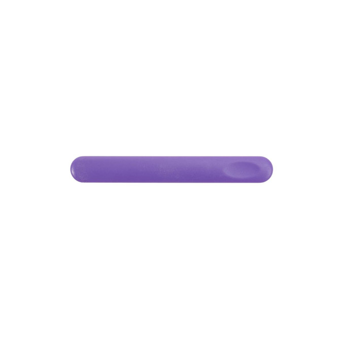 A purple nail file with a smooth surface, featuring a rounded edge and a logo.