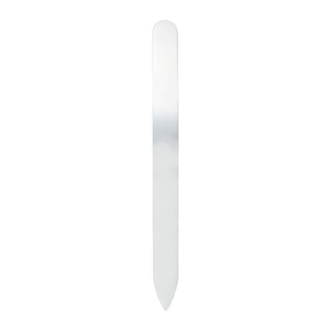 A gradient glass nail file in a sleek, elongated design, featuring a smooth, reflective surface.