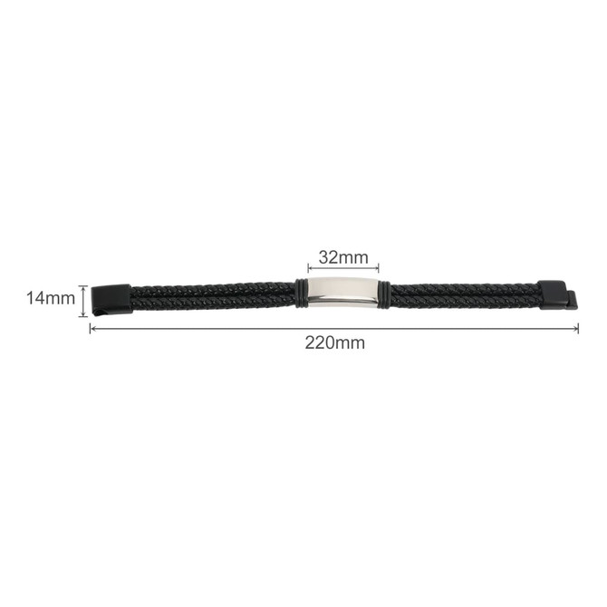 A double-row braided leather bracelet in black with a silver-coloured clasp, featuring a sleek design.