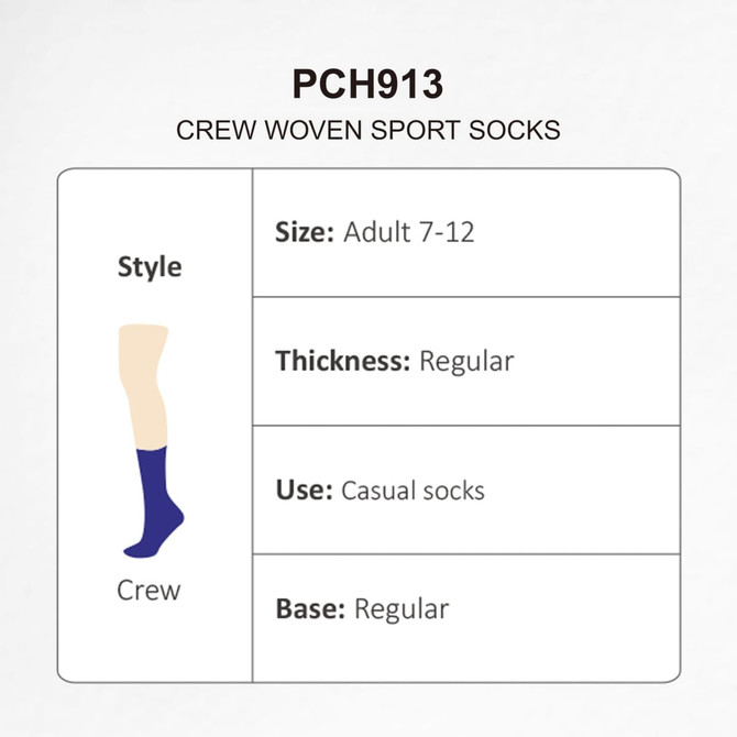 A pair of purple crew woven sport socks with a regular thickness, suitable for adults sizes 7-12.
