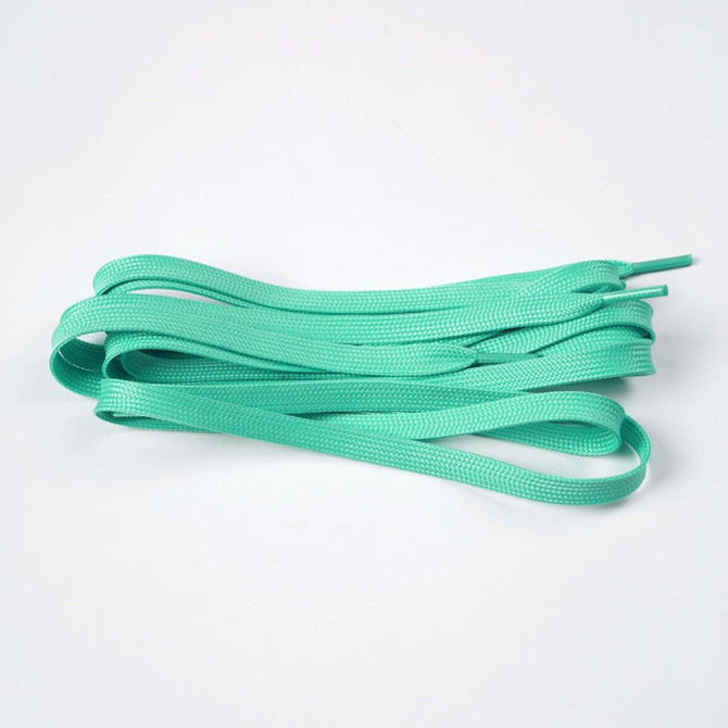 A set of double-layer shoe laces in a vibrant mint green colour, neatly arranged on a white background.