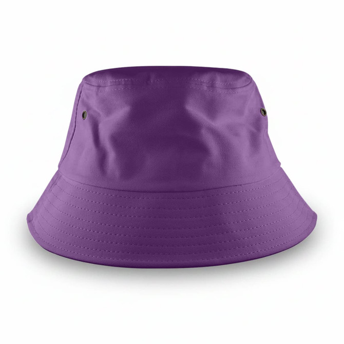A large, purple bucket hat with a wide brim and side vents, featuring a simple design.