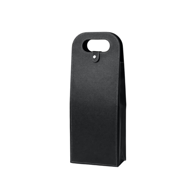A drink bottle bag designed to hold two wine bottles, featuring a black exterior and a handle.