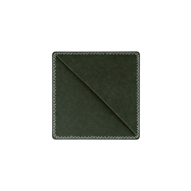 A dark green PU bookmark with a stitched edge. It has a smooth finish and is shaped in a square format.